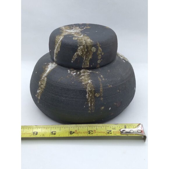 Modernist Studio Pottery Splatter Paint On faux lidded Vase signed Abrams? '73 - Picture 6 of 16